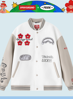 SprayGround鲨鱼嘴FEIDE联名美式植绒棒球服夹克男秋季宽松外套潮