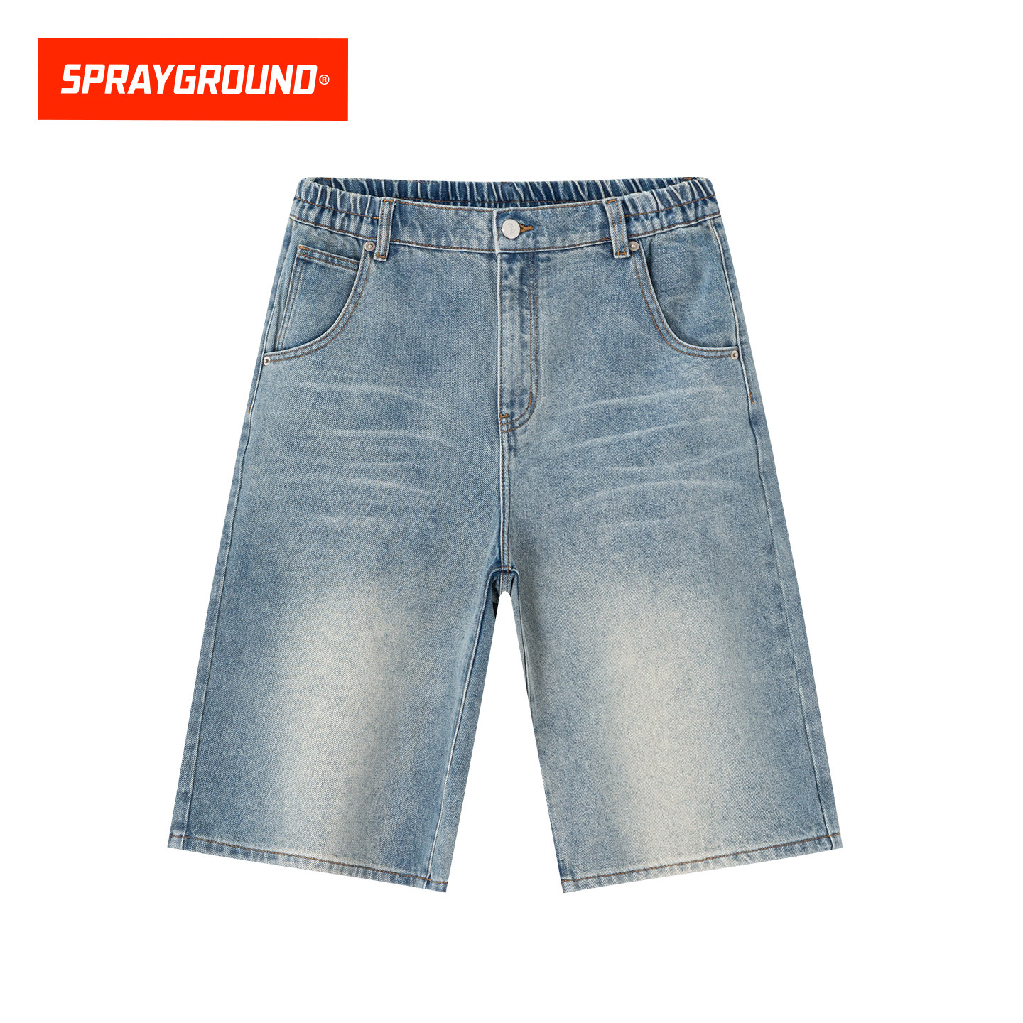 SprayGround鲨鱼嘴美式水洗牛仔短裤男夏季街头直筒休闲五分裤潮