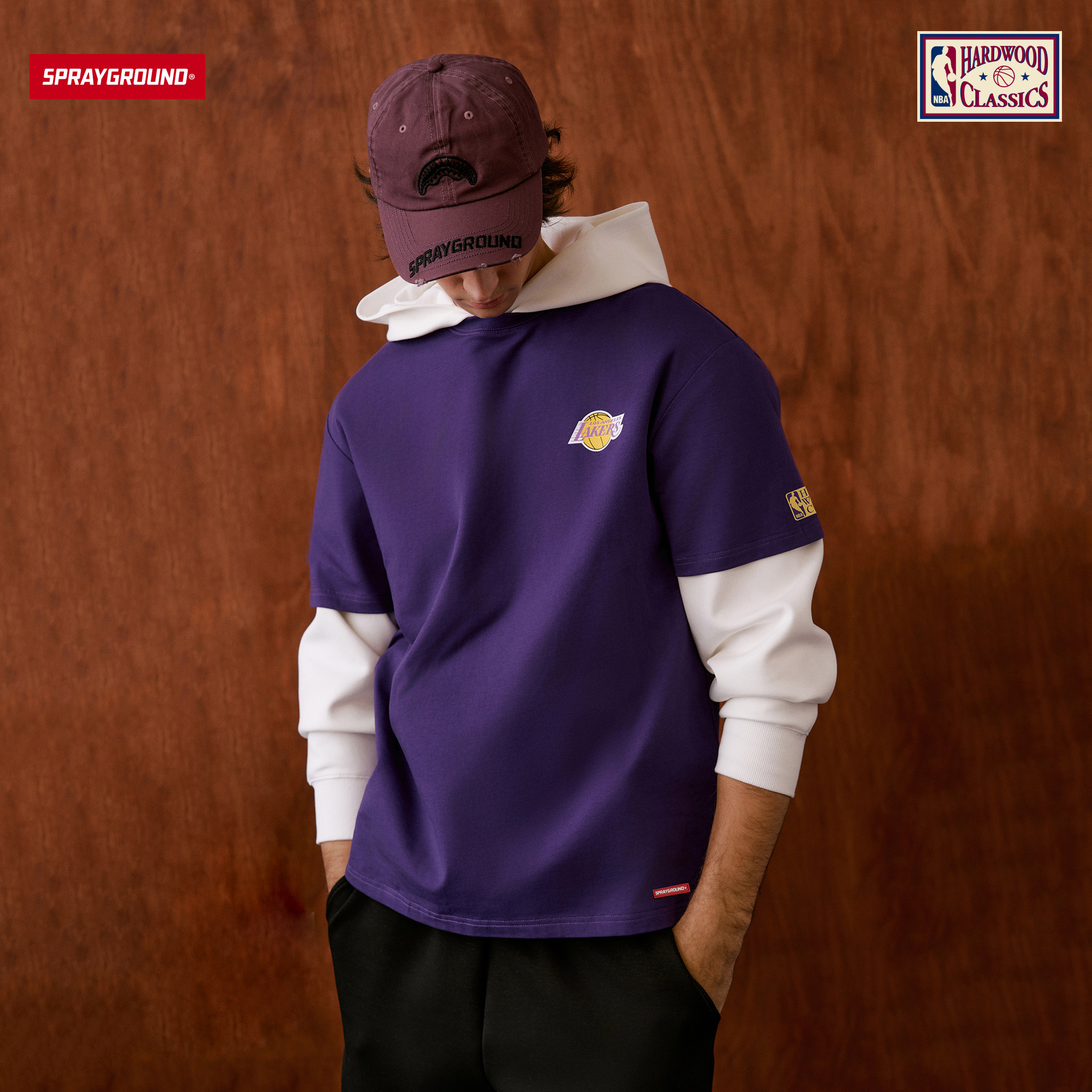 SprayGround丨NBA HWC联名系列湖人球队短袖T恤男夏季潮牌宽松tee