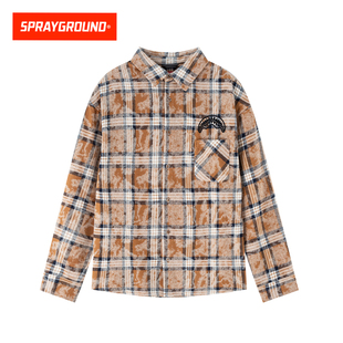 SprayGround鲨鱼嘴磨毛格纹长袖衬衫上衣男秋季宽松潮牌外传衬衣