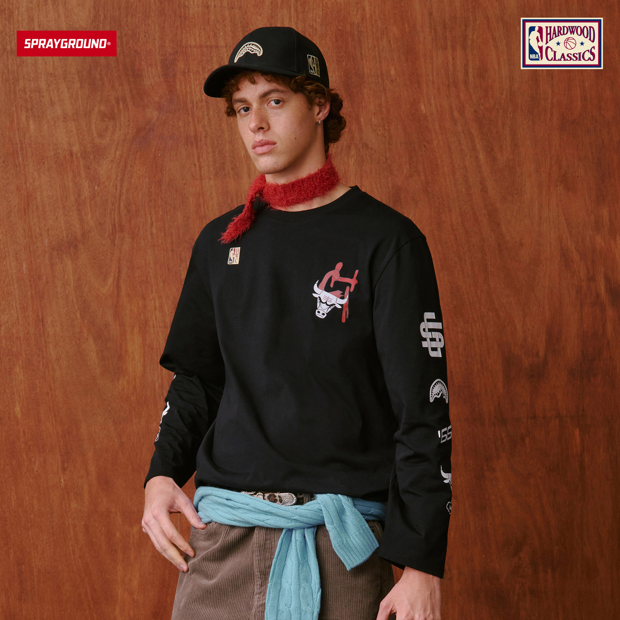 SprayGround丨NBA HWC联名公牛球队长袖T恤男春季美式街头体恤潮