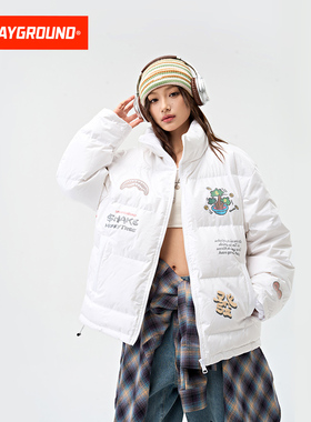 SprayGround鲨鱼嘴 X 摇钱树联名男女款立领90白鸭绒保暖羽绒服