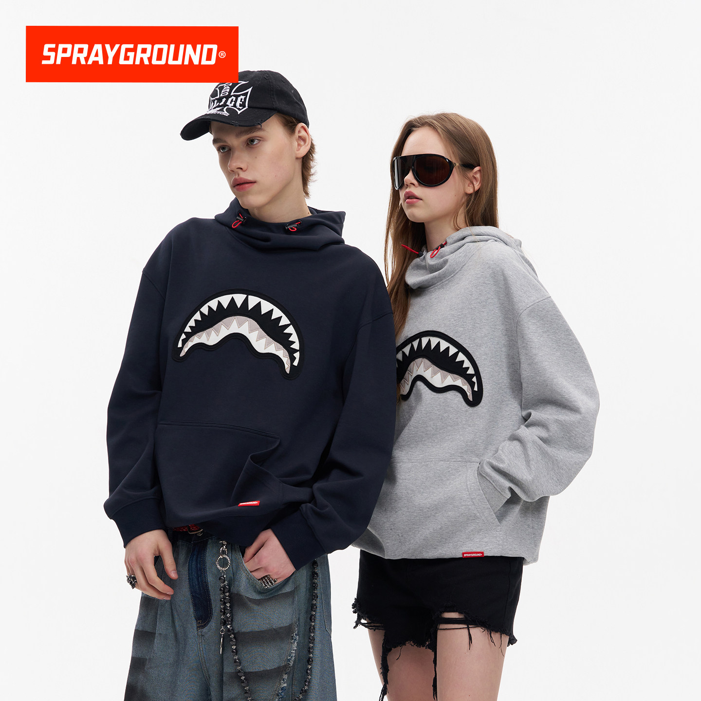 SprayGround鲨鱼嘴美式连帽套头卫衣男2026春秋新款复古帽衫上衣