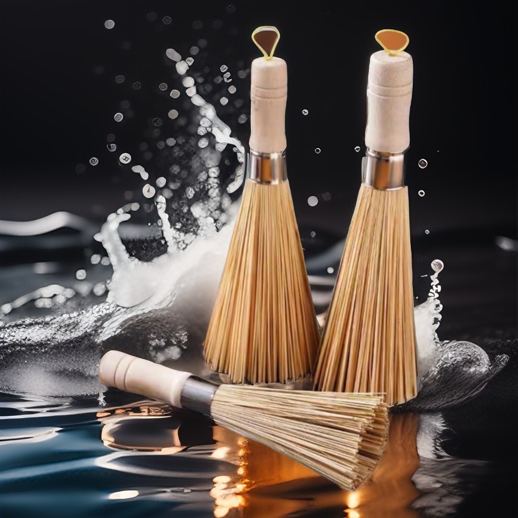 天然老式木把长柄软毛棕丝洗锅刷子 棕榈锅刷不粘油厨房刷碗棕刷