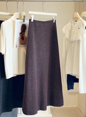 高端气质羊毛呢半身裙女a字显瘦垂感伞裙秋冬加厚新款松紧腰长裙