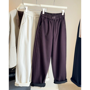 高腰老爹裤 秋冬新款 厚 女加绒保暖宽松显瘦萝卜裤 牛仔棉哈伦休闲裤