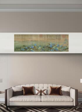 十大传世名画《千里江山》客厅挂画茶室书房装饰画横版山水卷轴画