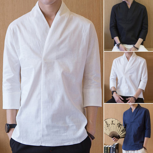 春季唐装古风青年七分袖棉麻僧服