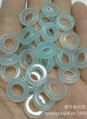 冰底豆绿色13mm线圈散珠 diy玉石饰品配饰蓝色圆圈跑环散件