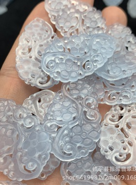 海蓝宝蓝色水滴梅花图案耳坠 diy玉石饰品翡翠配饰耳坠吊坠