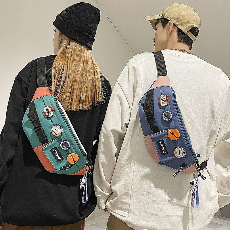 斜挎包男个性潮流撞色胸包女休闲日系2022新款单肩小背包运动腰包