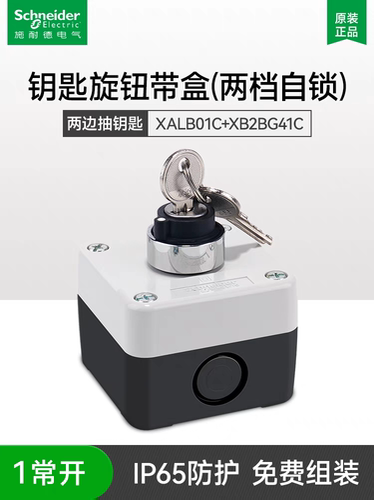 带锁施耐德24V220VLED自复位带灯平头按钮开关XB5AW33B1C