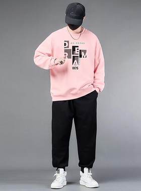胖子秋季卫衣男大码宽松户外两件套加肥加大青年潮流男士运动套装