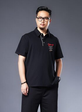 polo衫男短袖夏季薄款男士t恤有领加肥胖子大码男装纯棉半袖潮牌
