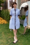 【】长春花蓝撞色连衣裙152-9289-P95-控价148，女装连衣裙，浙宝152