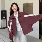 美式休闲立领冲锋衣外套女2024秋季新款学院风宽松小个子拼色上衣，女装短外套，浙宝152