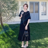 海军风披肩领撞色拼接连衣裙女2025夏季新款韩系学院风减龄T恤裙，女装连衣裙，浙宝152