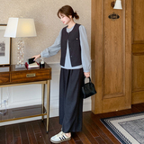 深灰色气质百搭套装女2025新款春季时尚气质马甲内搭阔腿裤三件套，女装套装/套裙，浙宝152