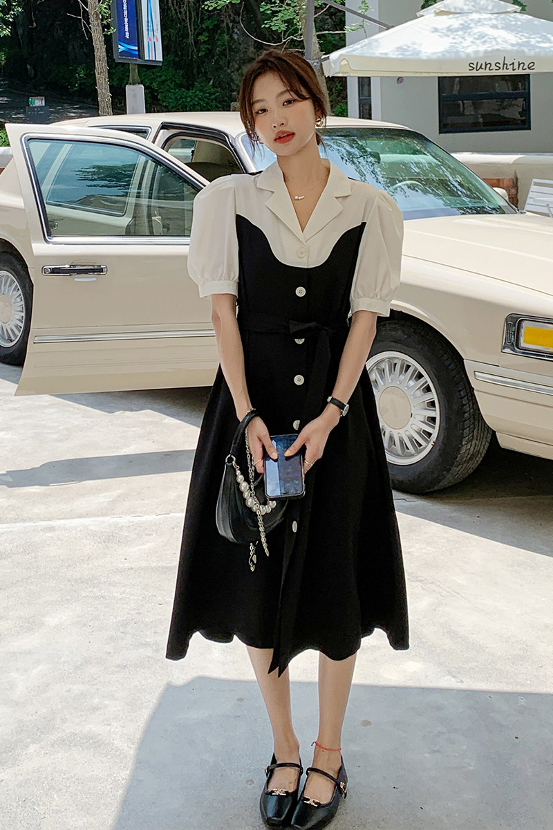现货【】西装拼接连衣裙152-9323-P105-控价158,女装连衣裙,浙宝152