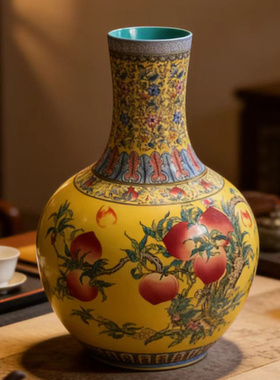 大清乾隆仿古手工老物件景德镇陶瓷珐琅彩花瓶客厅插花博古架摆件