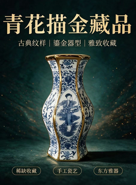 清乾隆仿古手绘青花瓷花瓶