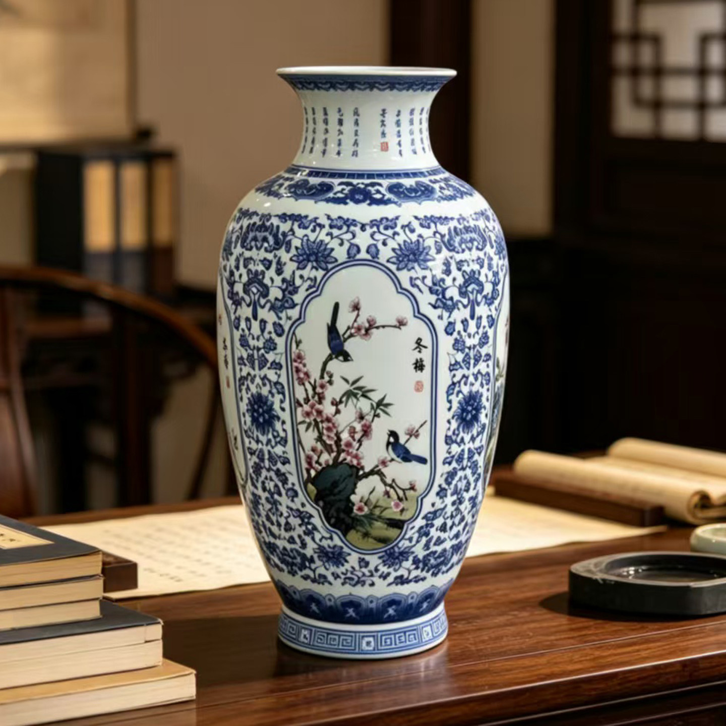 仿古康熙老瓷器手绘青花瓷景德镇陶瓷花瓶家居客厅博古架公司摆件