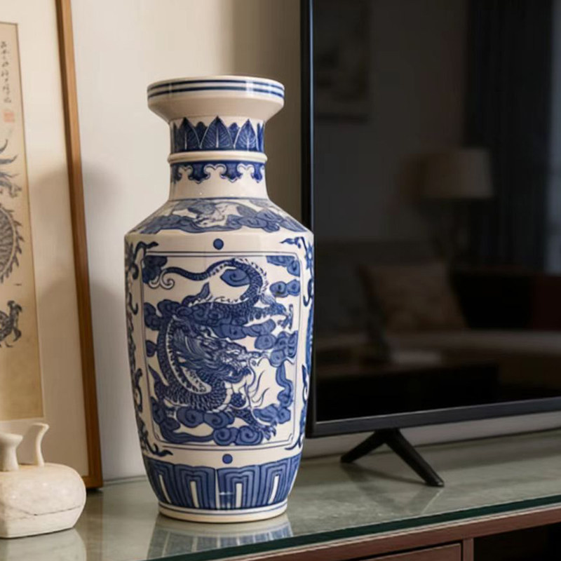 建国瓷厂制仿古青花瓷景德镇陶瓷花瓶客厅博古架收藏古玩老物摆件