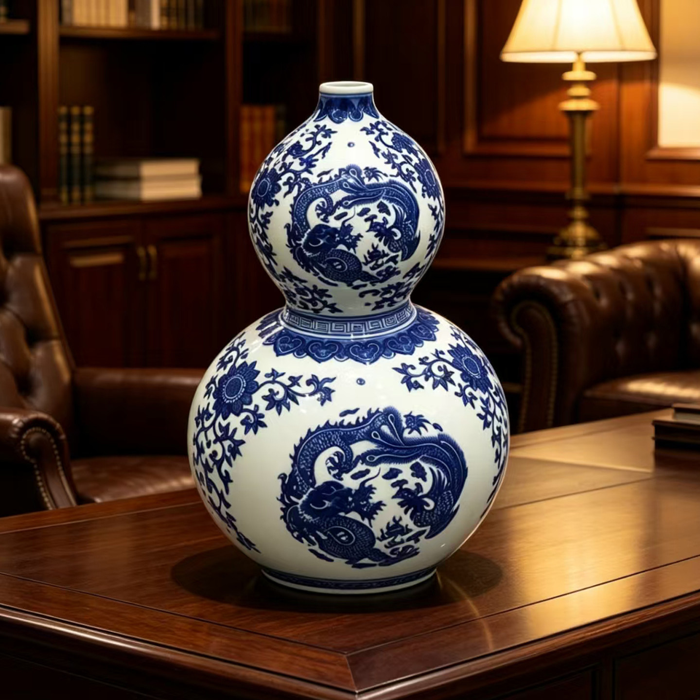 仿古手绘青花瓷龙凤纹花瓶景德镇陶瓷器家居客厅博古架玄关老摆件