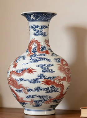 仿古手绘青花瓷景德镇陶瓷花瓶家居客厅插花博古架电视柜高档摆件