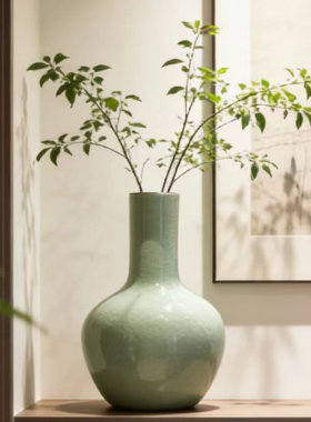 景德镇陶瓷器仿古冰裂纹天球瓶中式客厅插花博古架玄关装饰品摆件