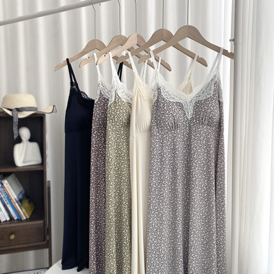 夏日冰丝碎花家居睡裙细肩带显瘦