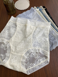 春夏薄款透气高腰蕾丝收腹裤蚕丝裆女士内裤性感包臀复古三角2687