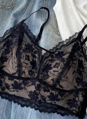 法式蕾丝抹胸女细带大胸显小超薄杯无痕文胸内衣透气薄贝莱娅2365