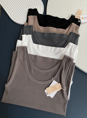 塞德纳6986秋冬无缝莫代尔棉竖螺纹休闲打底背心无袖百搭纯色上衣