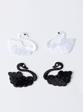 黑色白色小号天鹅全刺绣布贴补丁贴衣服帽子无痕修补破洞自粘贴花
