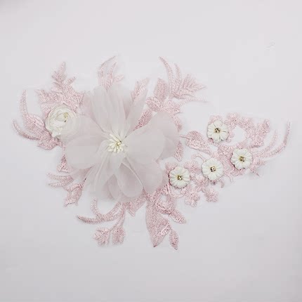 大号蕾丝立体花朵布贴 欧根纱衣服窗帘装饰补丁贴花 刺绣时尚图案