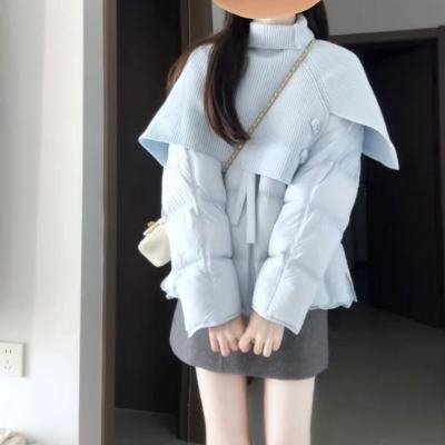 巨好看泡芙蓝色短款面包服女2025新款冬季爆款小个子高级感厚外套