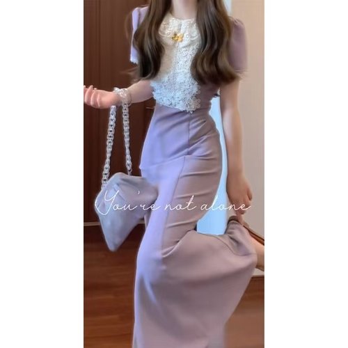2025新款夏日漂亮法式今年流行女装小香风修身气质鱼尾紫色连衣裙