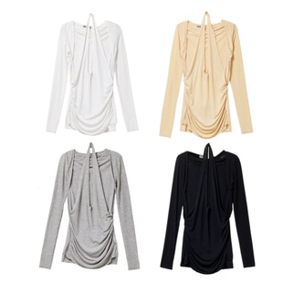 韩国小众OPEN不规则后背镂空多穿法修身挂脖背心连衣裙包臀裙长袖