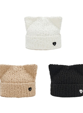 韩国小众泰妍全圆佑winter同款可爱喵咪针织帽显脸小猫耳朵毛线帽