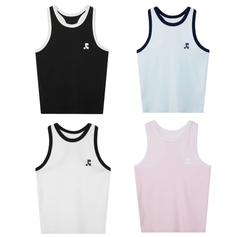 韩国小众 RR字母印花撞色包边拼色修身吊带背心短款上衣