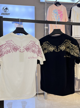 BOY短袖T恤欧美男女翅膀烫金印花嘻哈朋克风纯棉透气潮牌