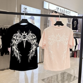 T恤男女同款 BAD BOY高街风天使朋克翅膀印花短袖 圆领纯棉情侣上衣