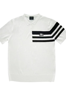 BOY潮牌撞色条纹翻领短袖T恤男女三道杠polo衫宽松针织衫