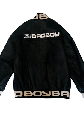 BOY美式潮牌立领皮衣男黑色飞行员夹克休闲字母轻奢外套