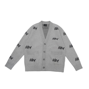 Boy's满印V领针织开衫男女同款情侣潮牌灰色字母印花毛衣外套