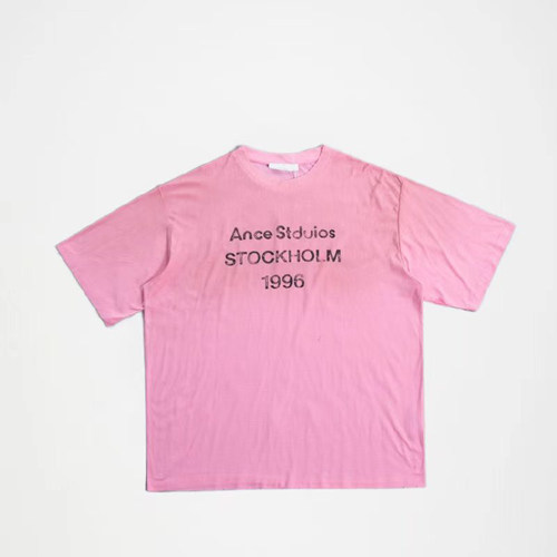 Ac美式潮牌复古风粉色字母印花短袖T恤男女同款宽松