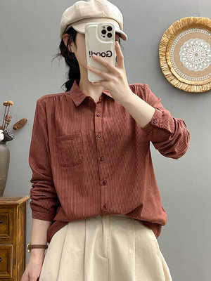 宽松韩版长袖全棉棉纱条纹衬衫女