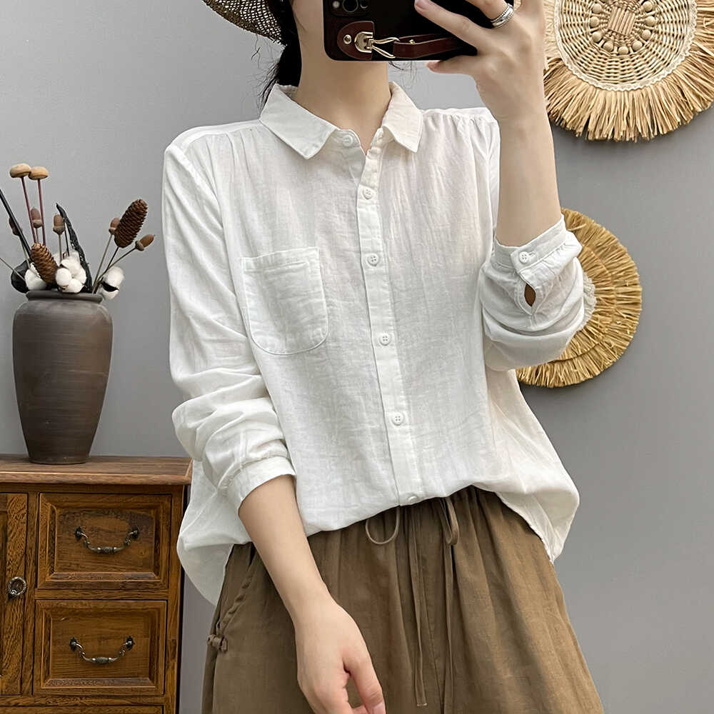 宽松长袖全棉棉纱亲肤衬衫女