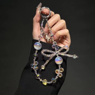 海蒂珠水晶蝴蝶结手机链挂绳手腕手提钥匙扣包包挂件轻奢短款